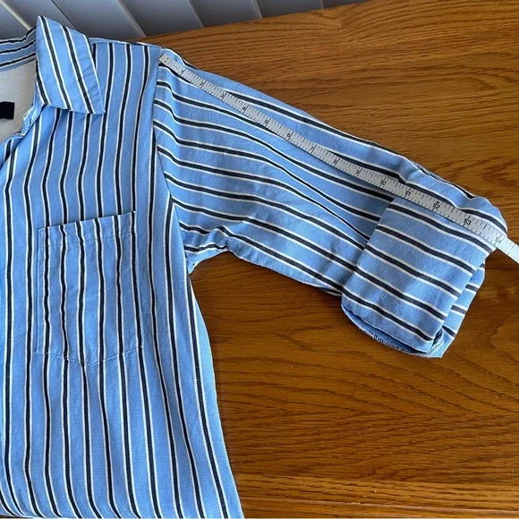 Karen Kane Striped Shirtdress Tencel Linen Roll-Tab Sleeve Blue Size XS - Picture 14 of 16